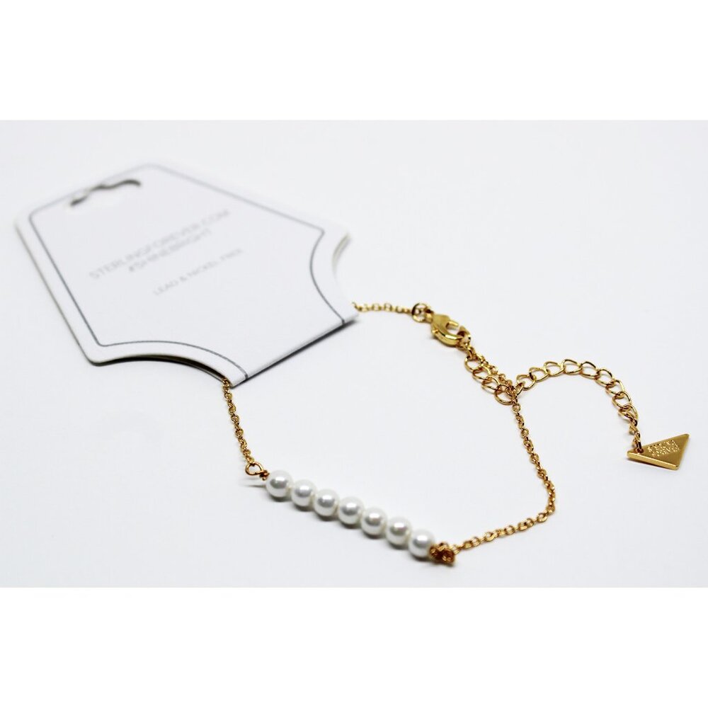 NWT Sterling Forever 14K Yellow Gold Plated Imitation Pearl Bracelet - Picture 4 of 4